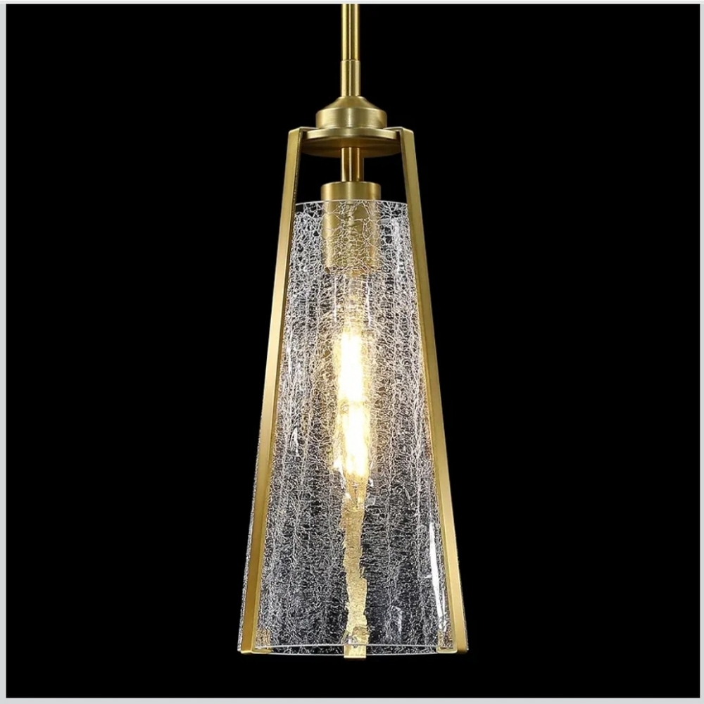 Untrammelife Brushed Brass Crackle Glass Pendant Light